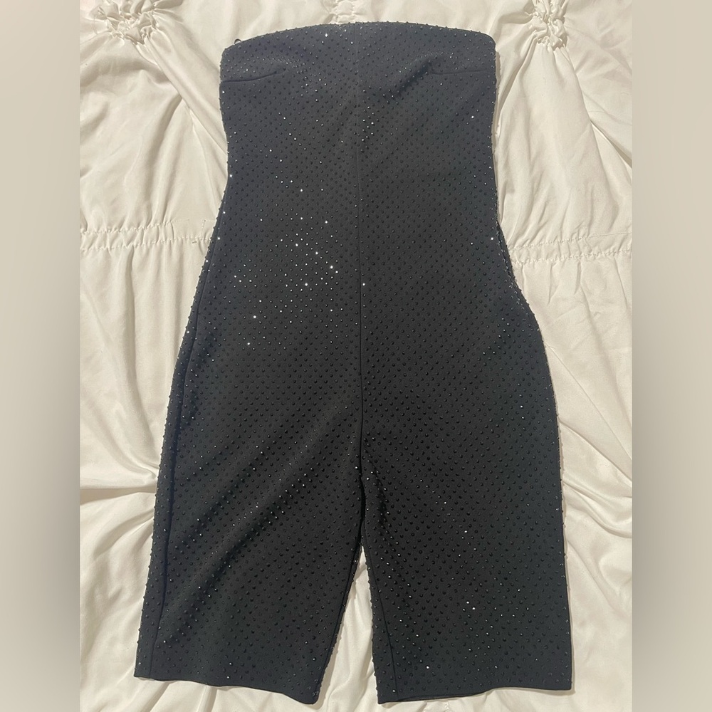 Zara Black Strapless Jumpsuit with Sparkle Detail